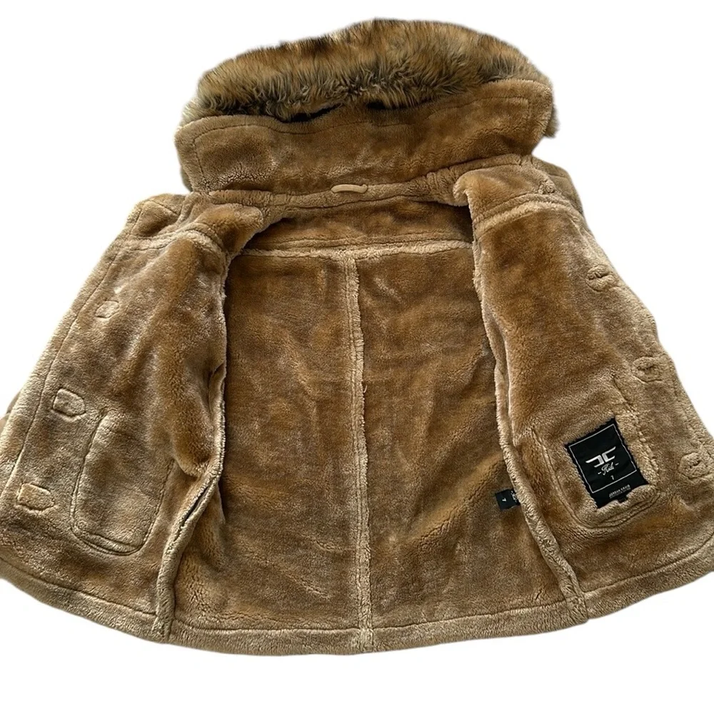 RARE‎ Jordan Craig Joe Faux Leather Shearling Coat Faux Fur in Latte Kids 7